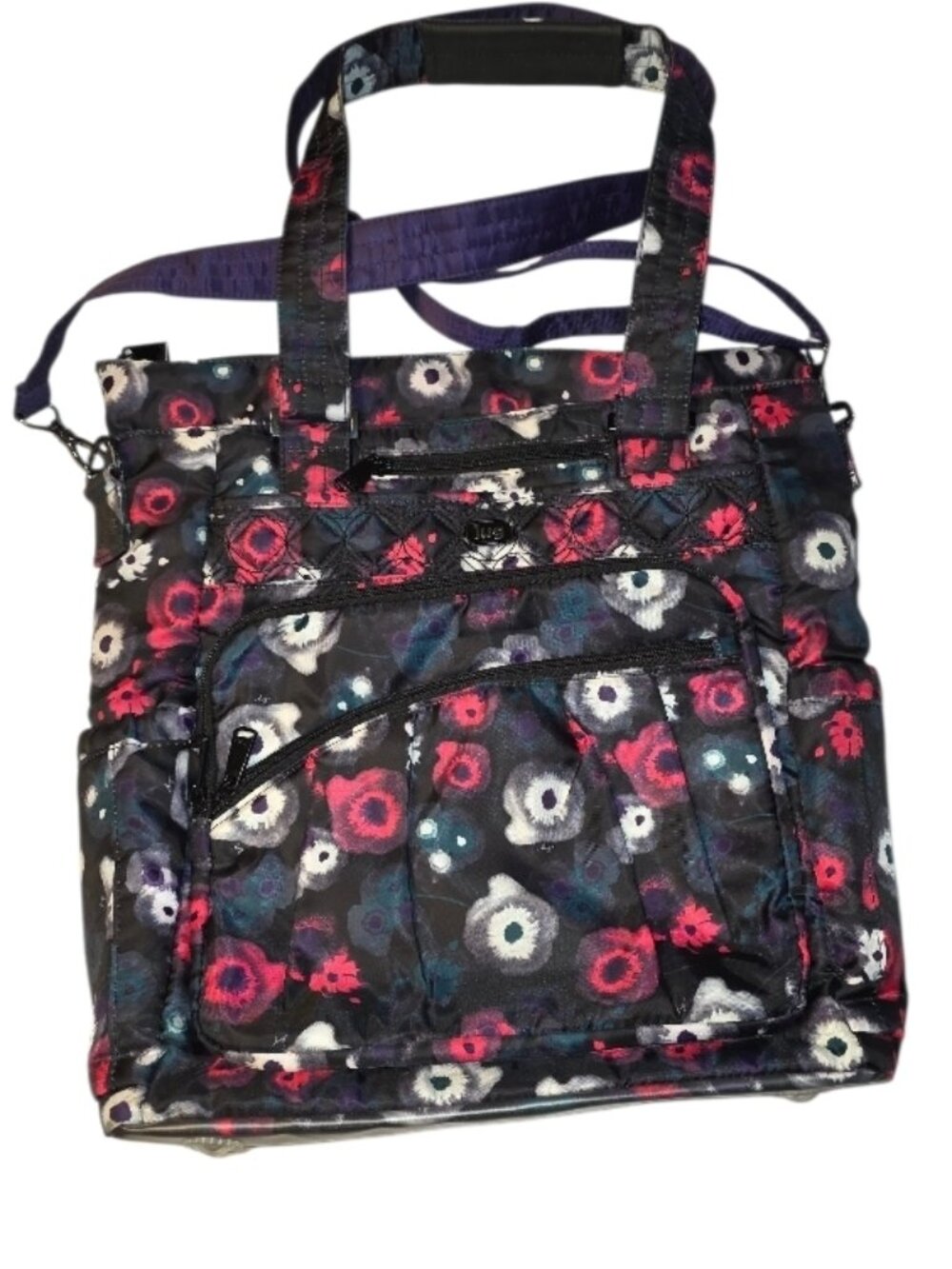 Lug Ace Tote Bag Crossbody Water Black Flora RFID Zippered Pockets Floral Garden